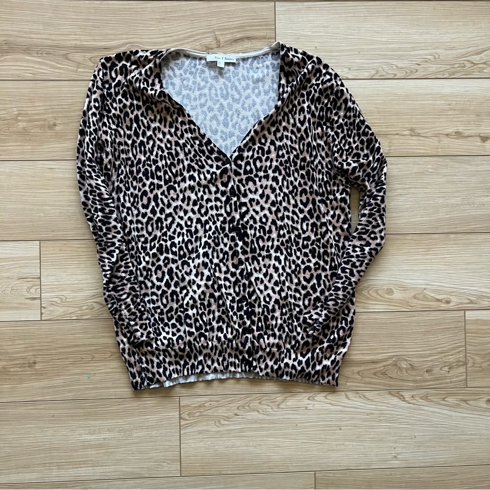 Rib knit animal print button front cardigan, Size L